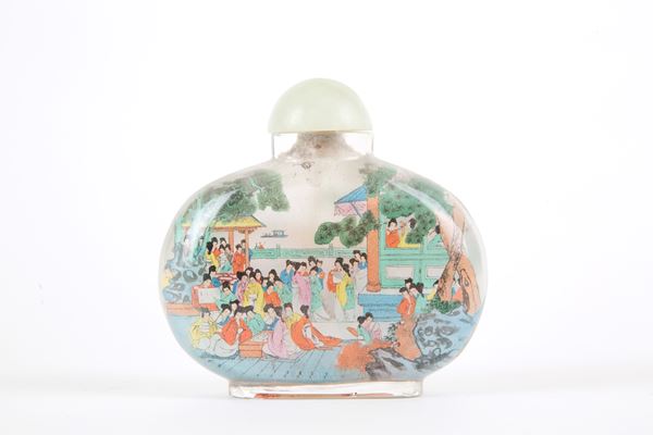 Snuff bottle in vetro con tappo in giada