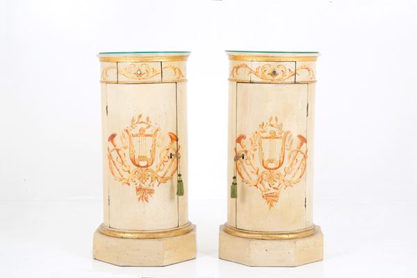 Pair of cylindrical bedside tables