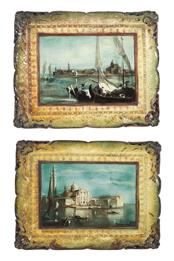 Coppia di placche in maiolica "VEDUTE DI VENEZIA"