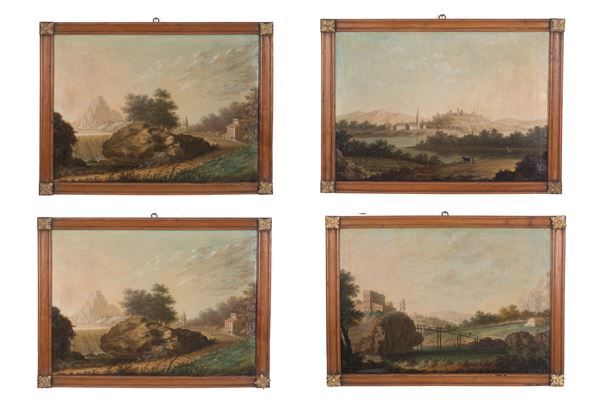 Four paintings "LANDSCAPES WITH FIGURES"