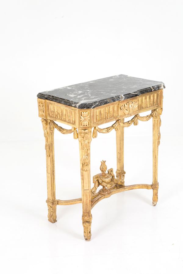 Wooden console with marble top