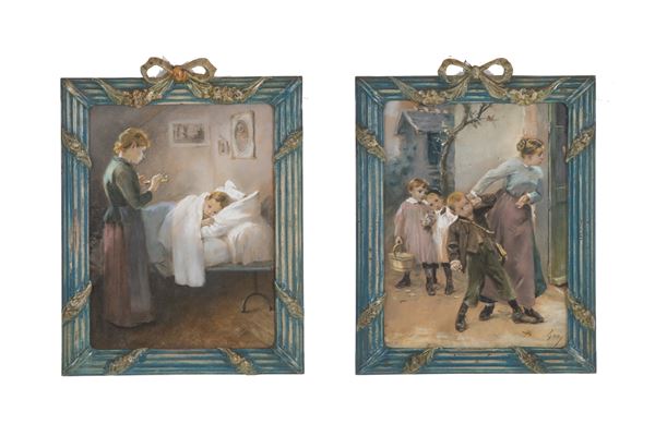 JEAN JULES HENRI GEOFFROY - Two paintings "SCENES OF DAILY LIFE"