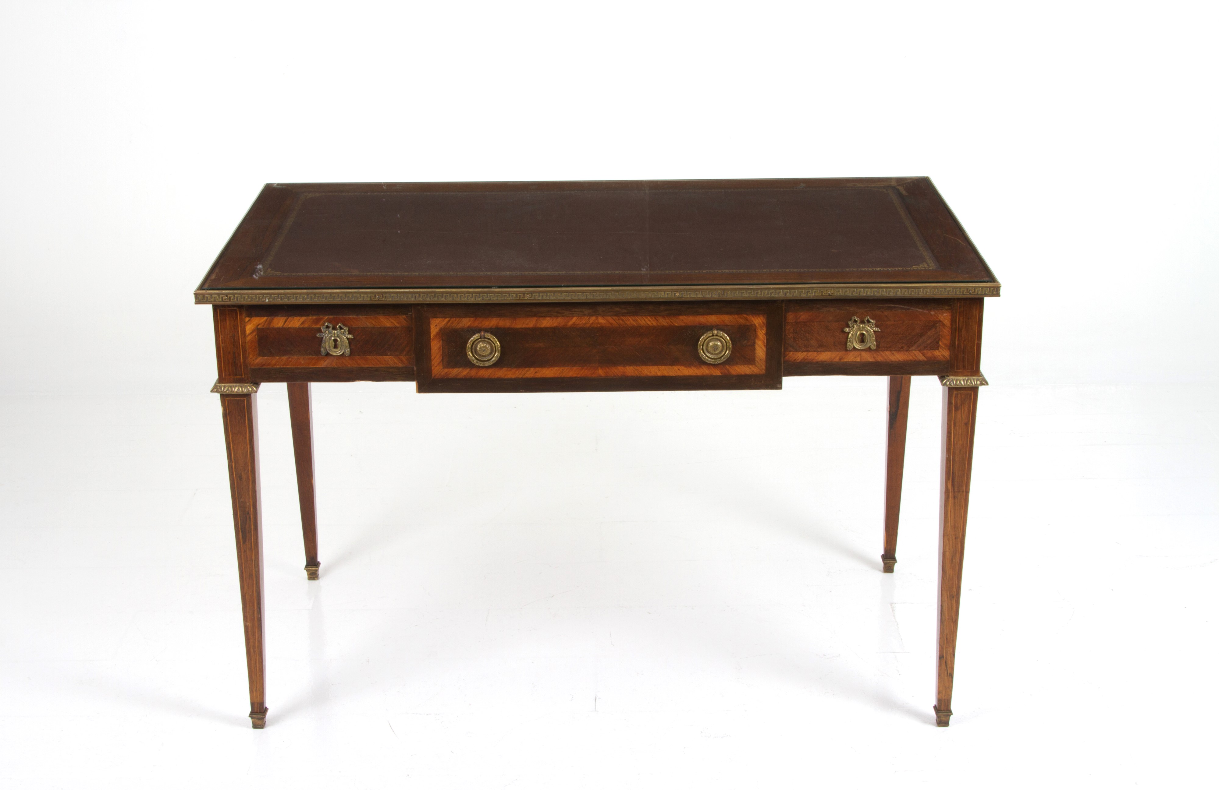 Scrivania in Legno con Piano in Pelle