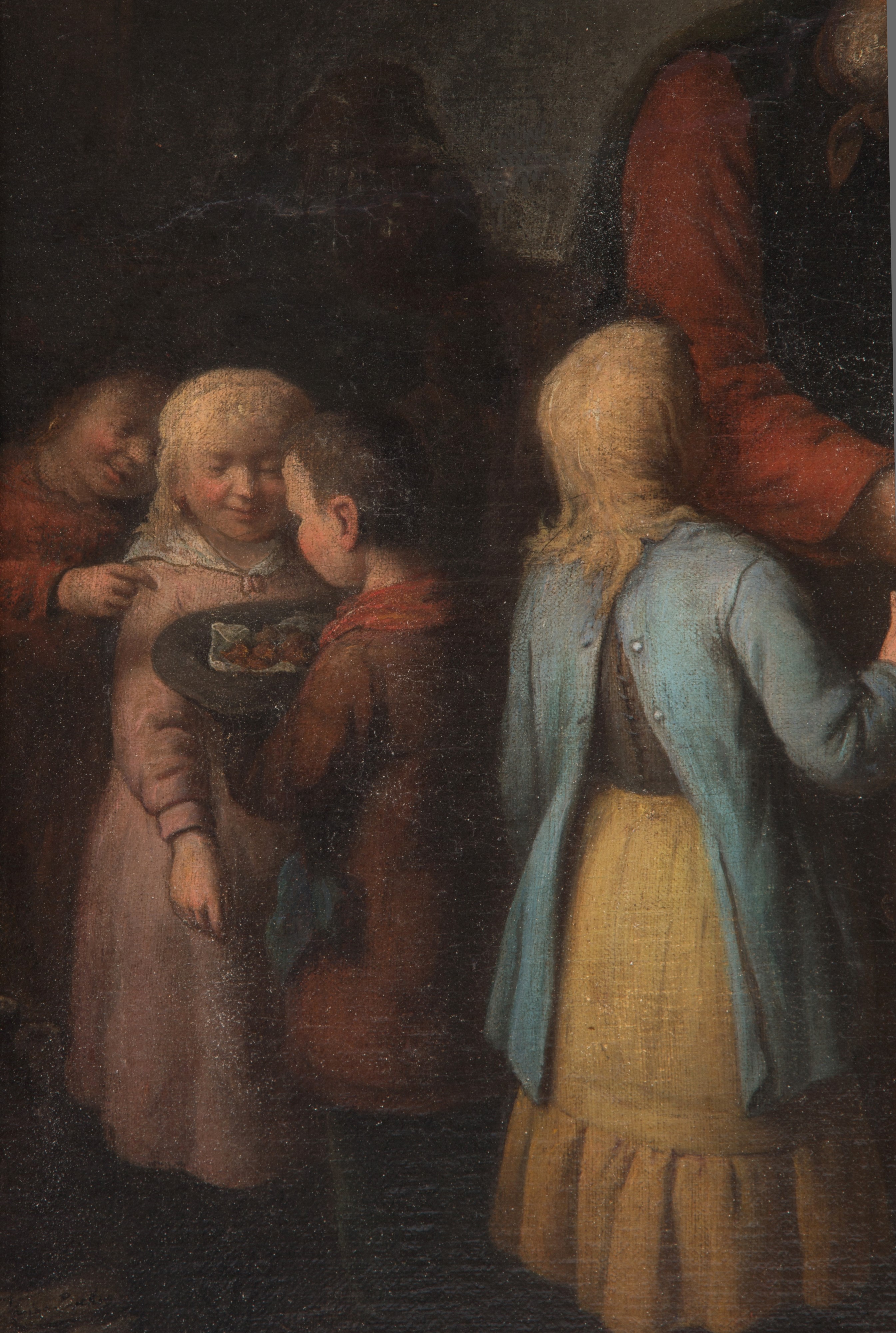Dipinto "scena di Interno con Figura Maschile e Bambini"