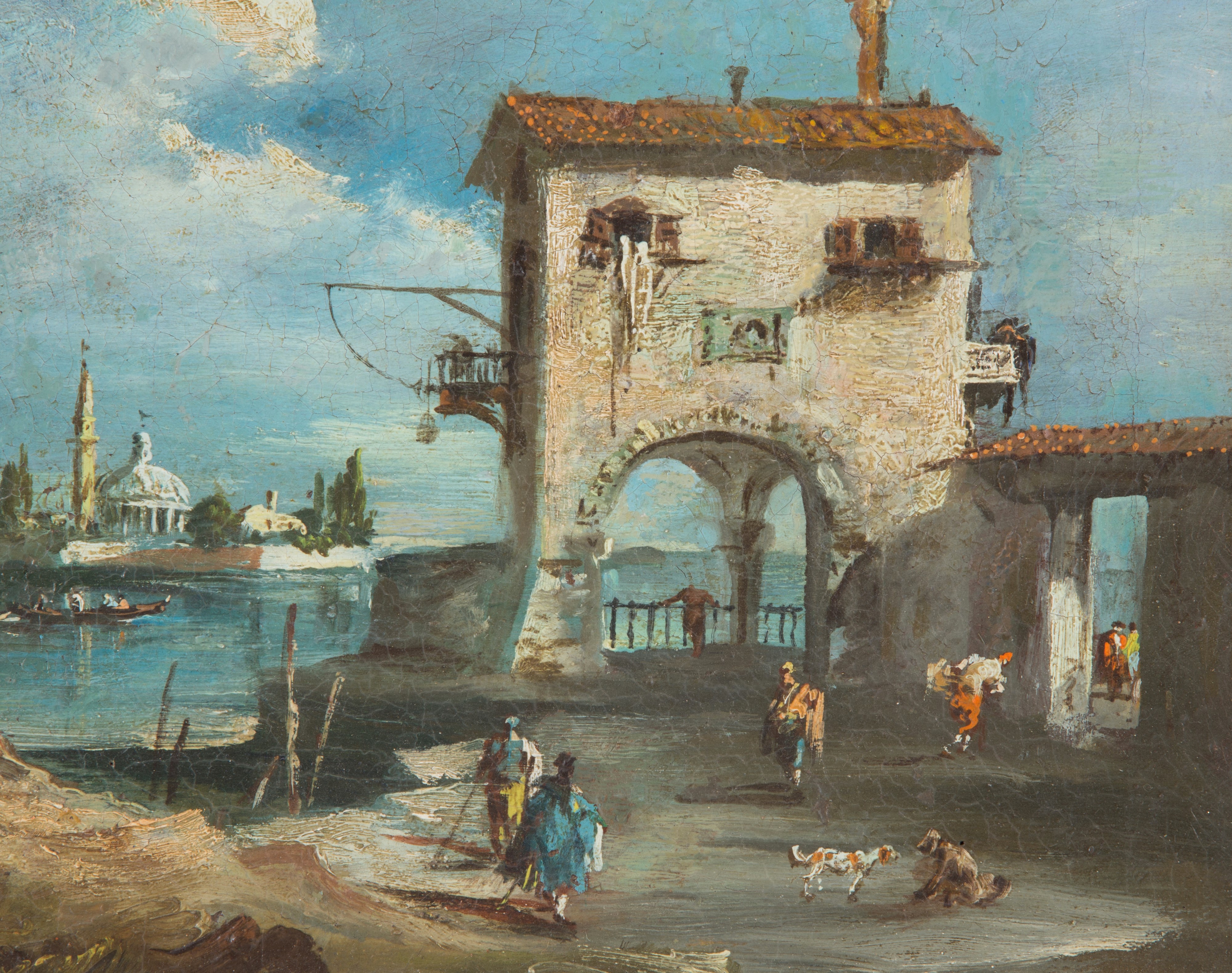 Dipinto "capriccio con Laguna e Figure"