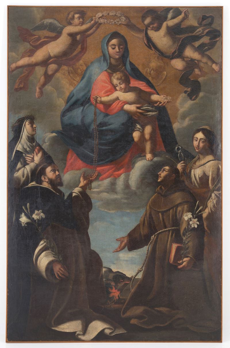 Dipinto "madonna del Rosario e Santi"