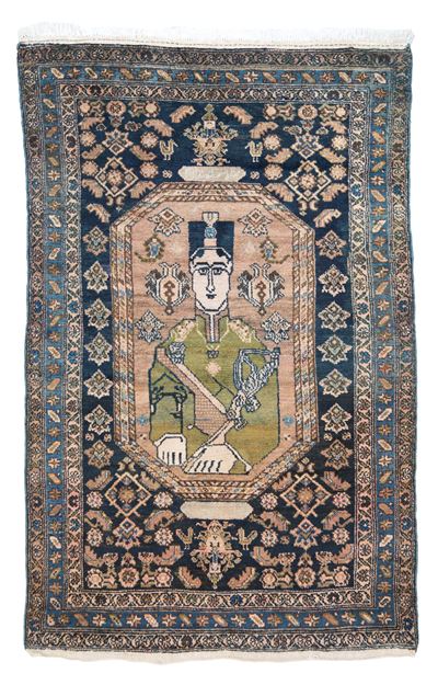 Tappeto Hamedan raffigurante “Mohammad Shah Qajar”, Persia, circa 1900