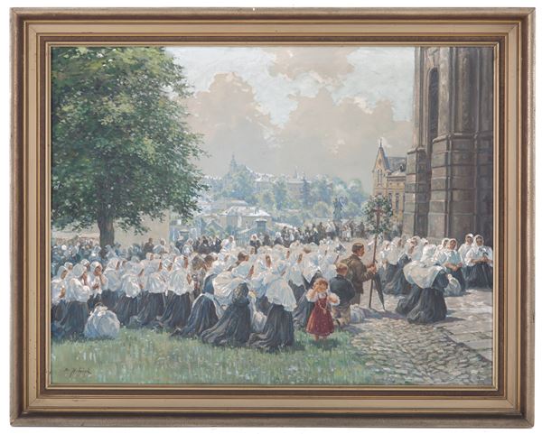 BEDRICH HOL&#193;&#268;EK - Painting "PROCESSION"