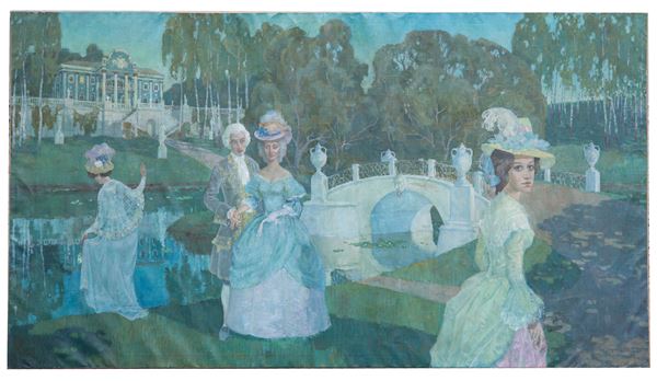 Large painting "CHARACTERS IN THE GARDEN"