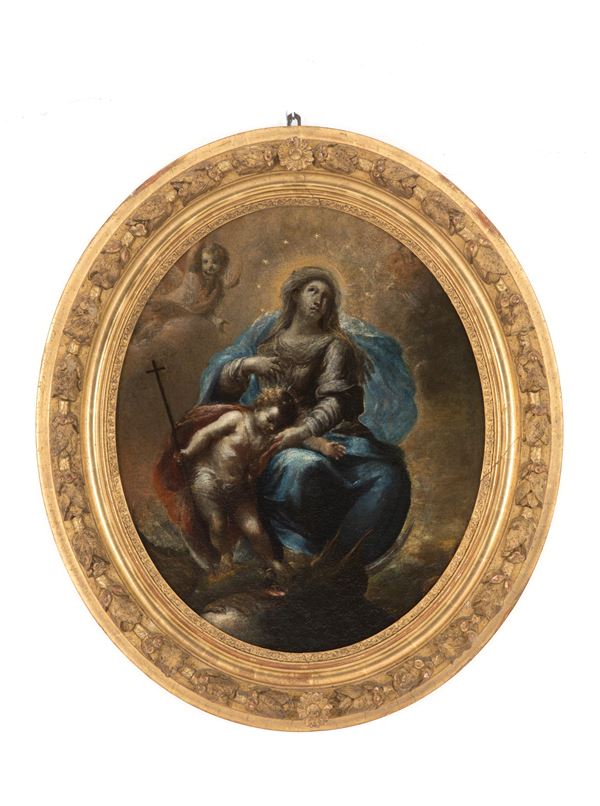 Dipinto ovale "MADONNA CON BAMBINO"