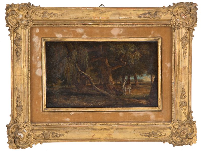 Dipinto "paesaggio Boschivo con Cerbiatto"