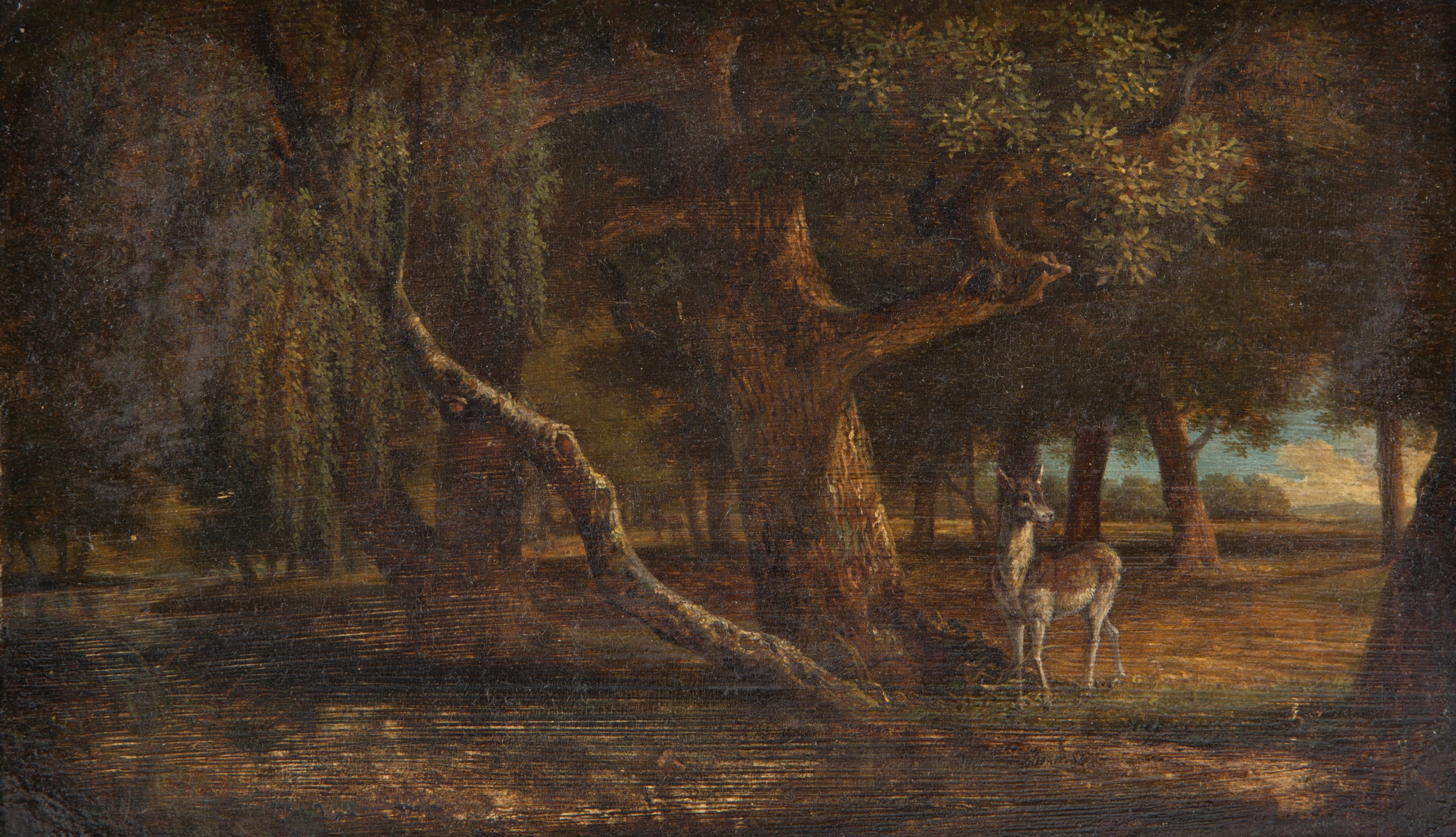 Dipinto "paesaggio Boschivo con Cerbiatto"