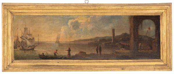 Painting "SAILING SHIPS WITH ARCHITECTURES AND FIGURES"