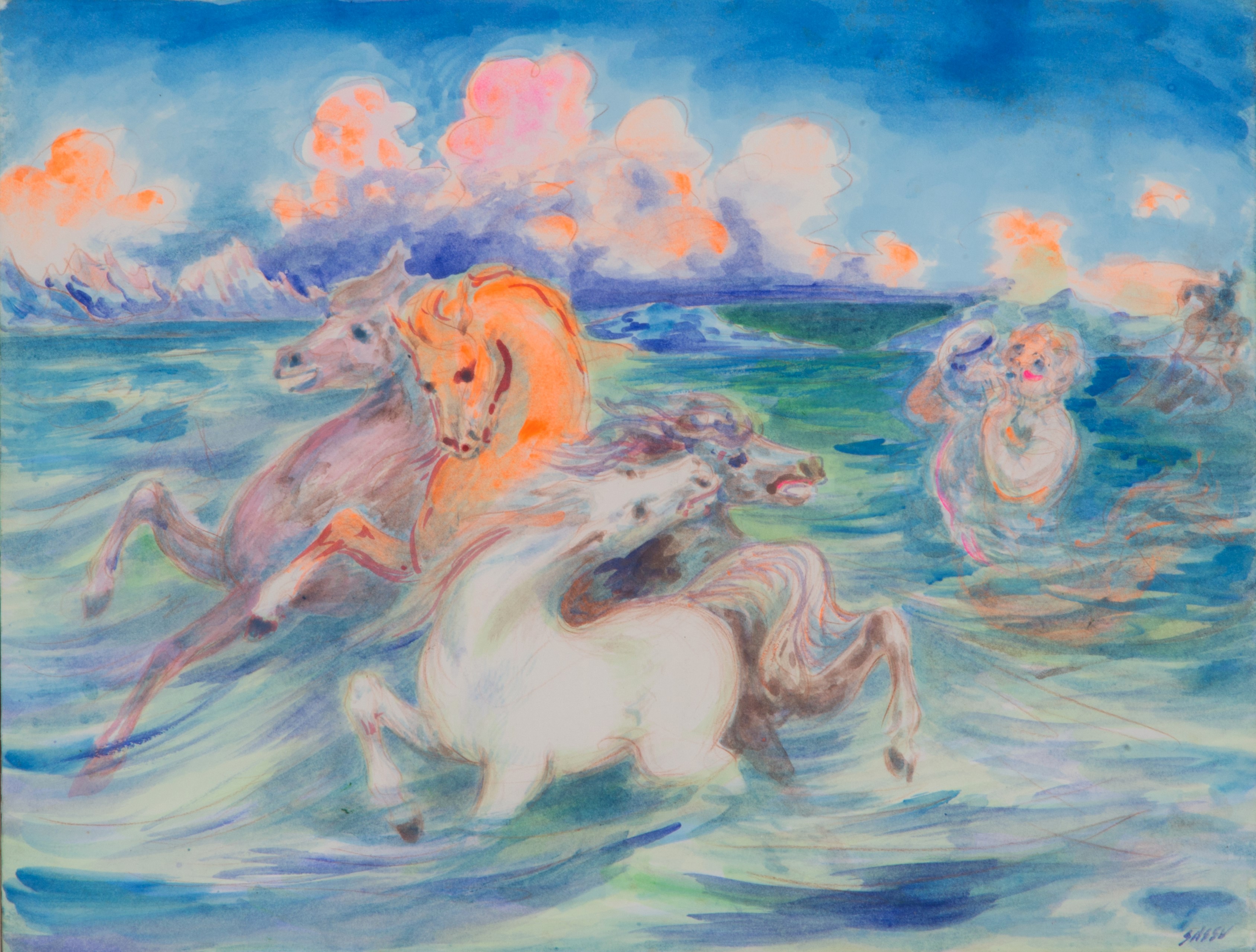 Acquarello su tela "I TRITONI"