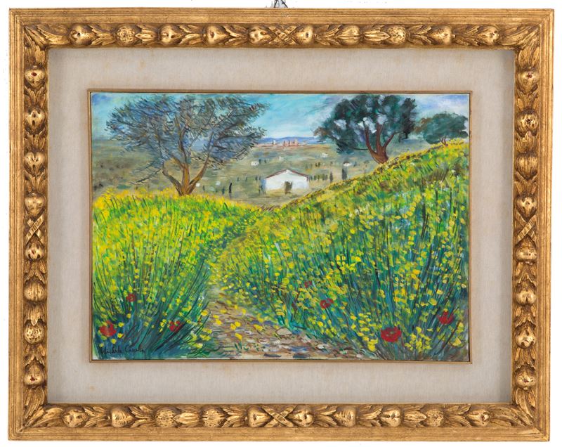 Michele Cascella - Dipinto "paesaggio con Ginestre"