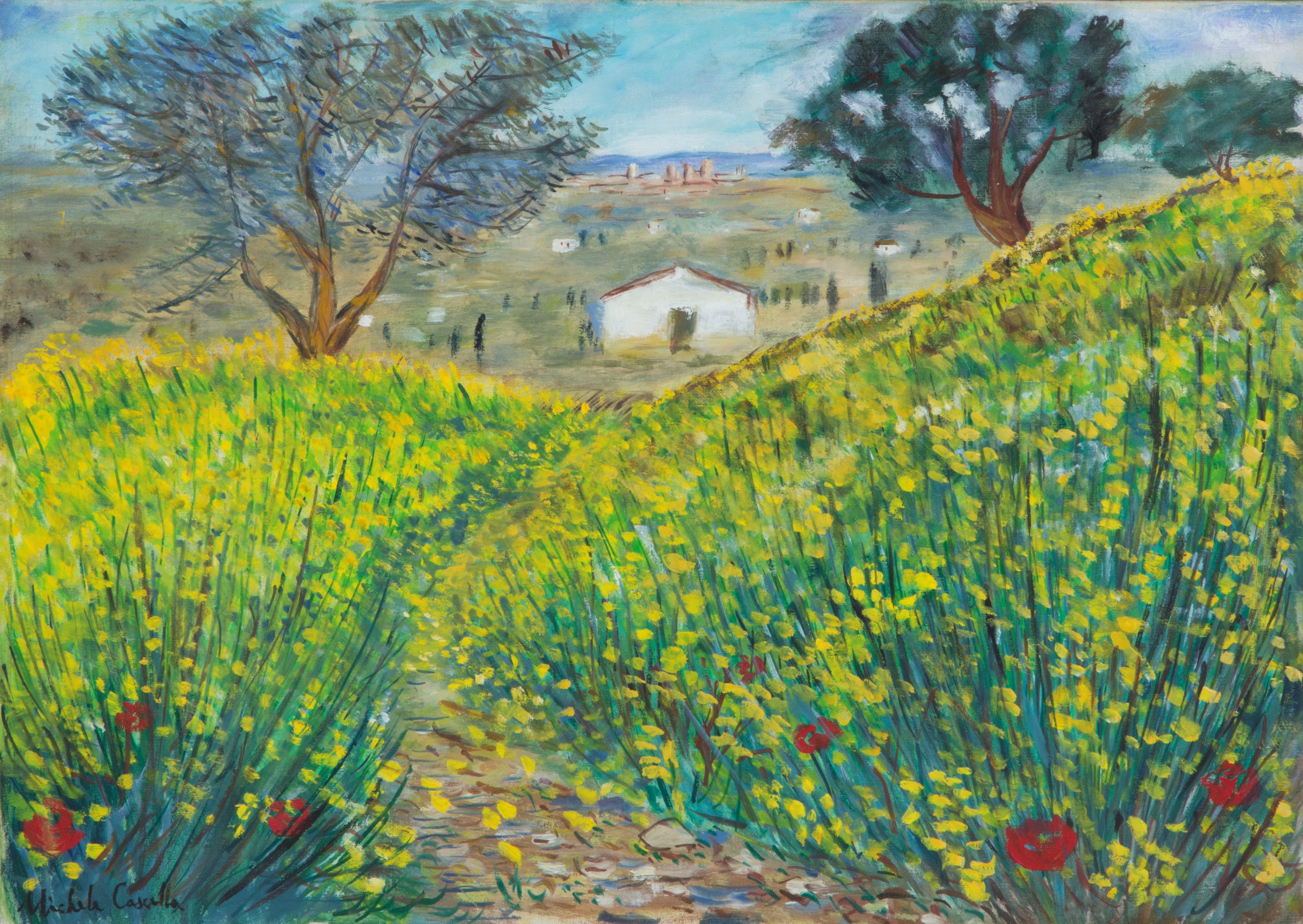 Michele Cascella - Dipinto "paesaggio con Ginestre"