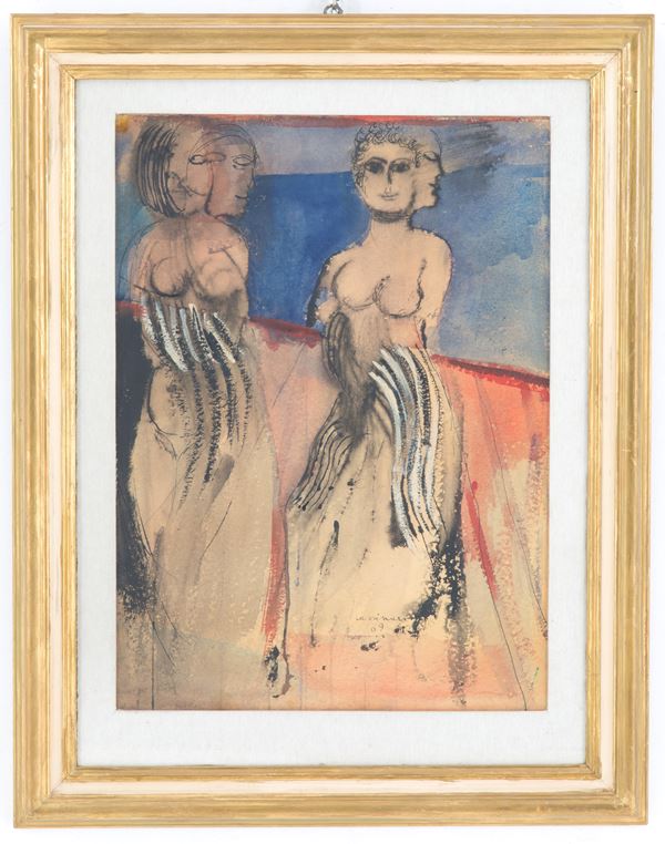 BRUNO CASSINARI - Mixed media "FEMALE FIGURES"