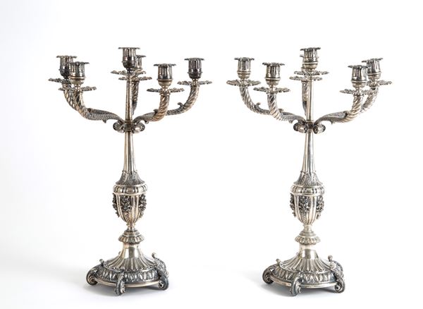 Coppia di candelabri in argento