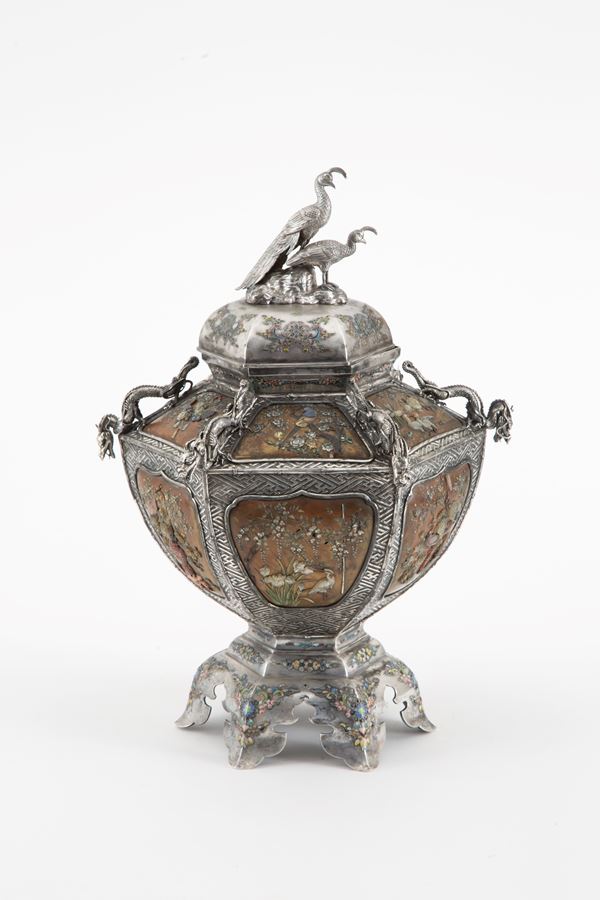 Shibayama silver vase