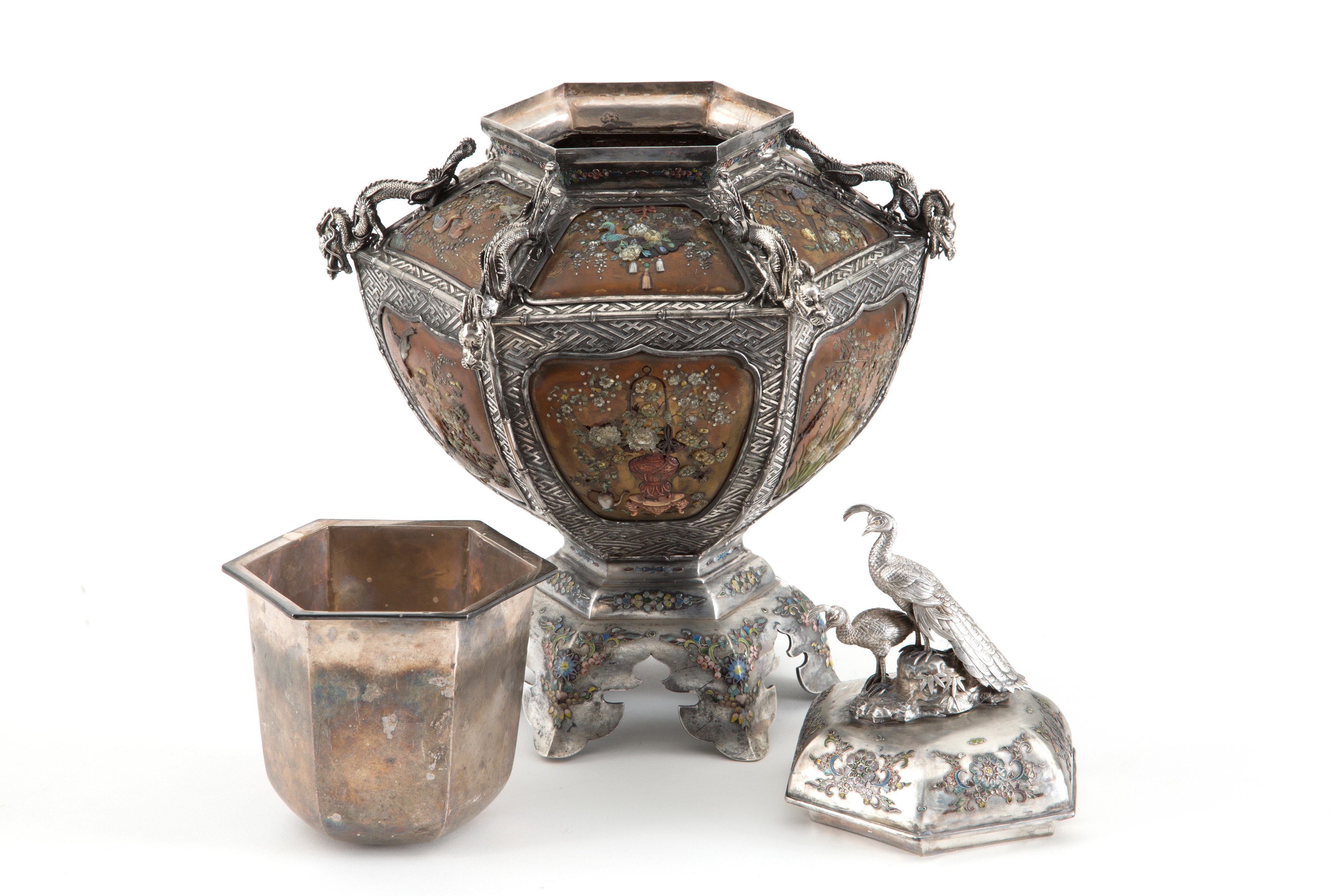 Vaso shibayama in argento