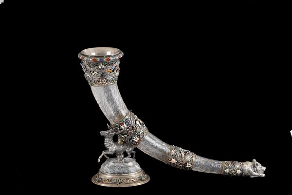 Rock crystal and silver cornucopia