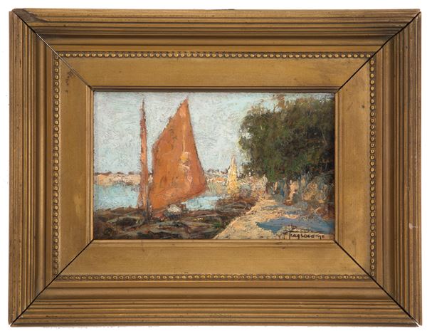 PIETRO FRAGIACOMO - Painting "BOATS ON THE SHORE"