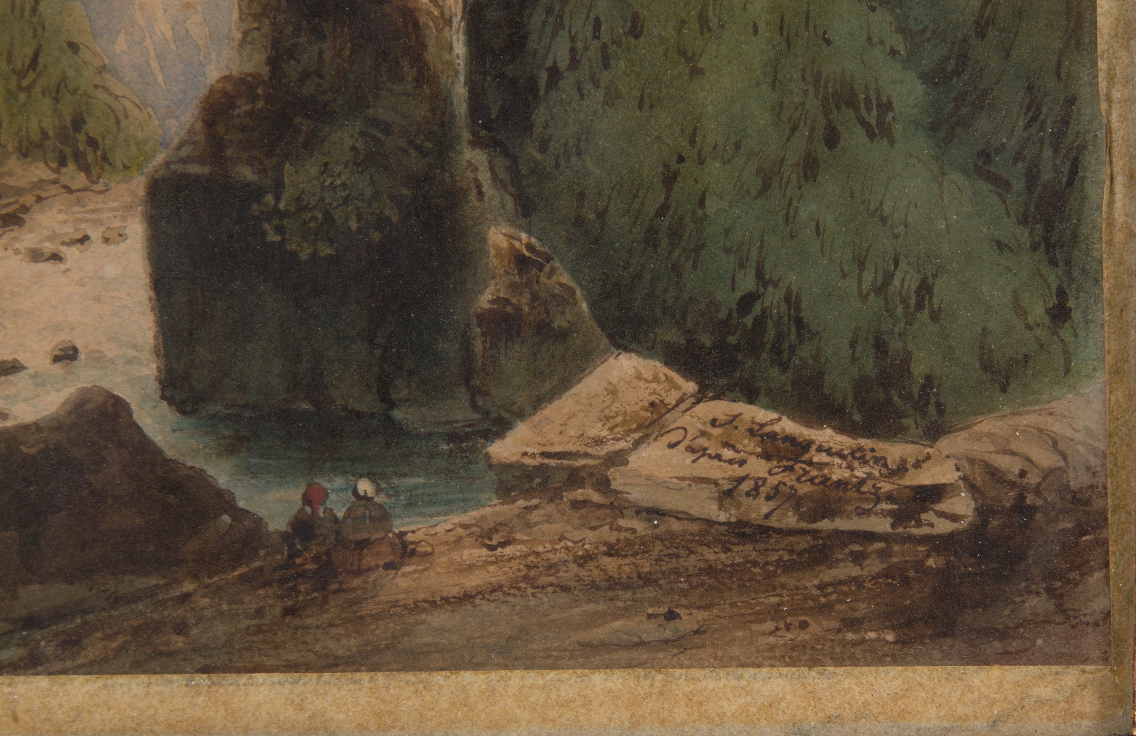 Acquarello "paesaggio Montano con Figure".