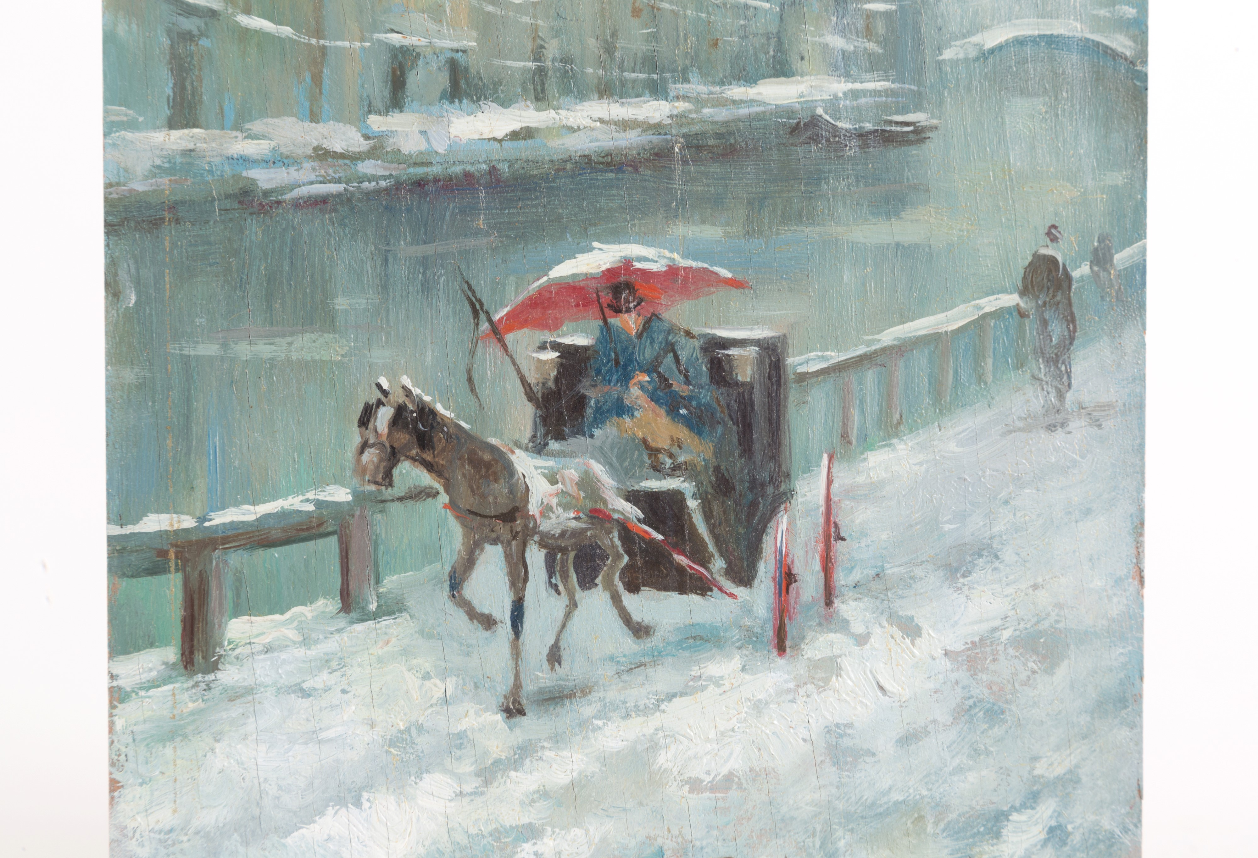 Giuseppe Solenghi - Dipinto "naviglio Innevati con Carrozza"