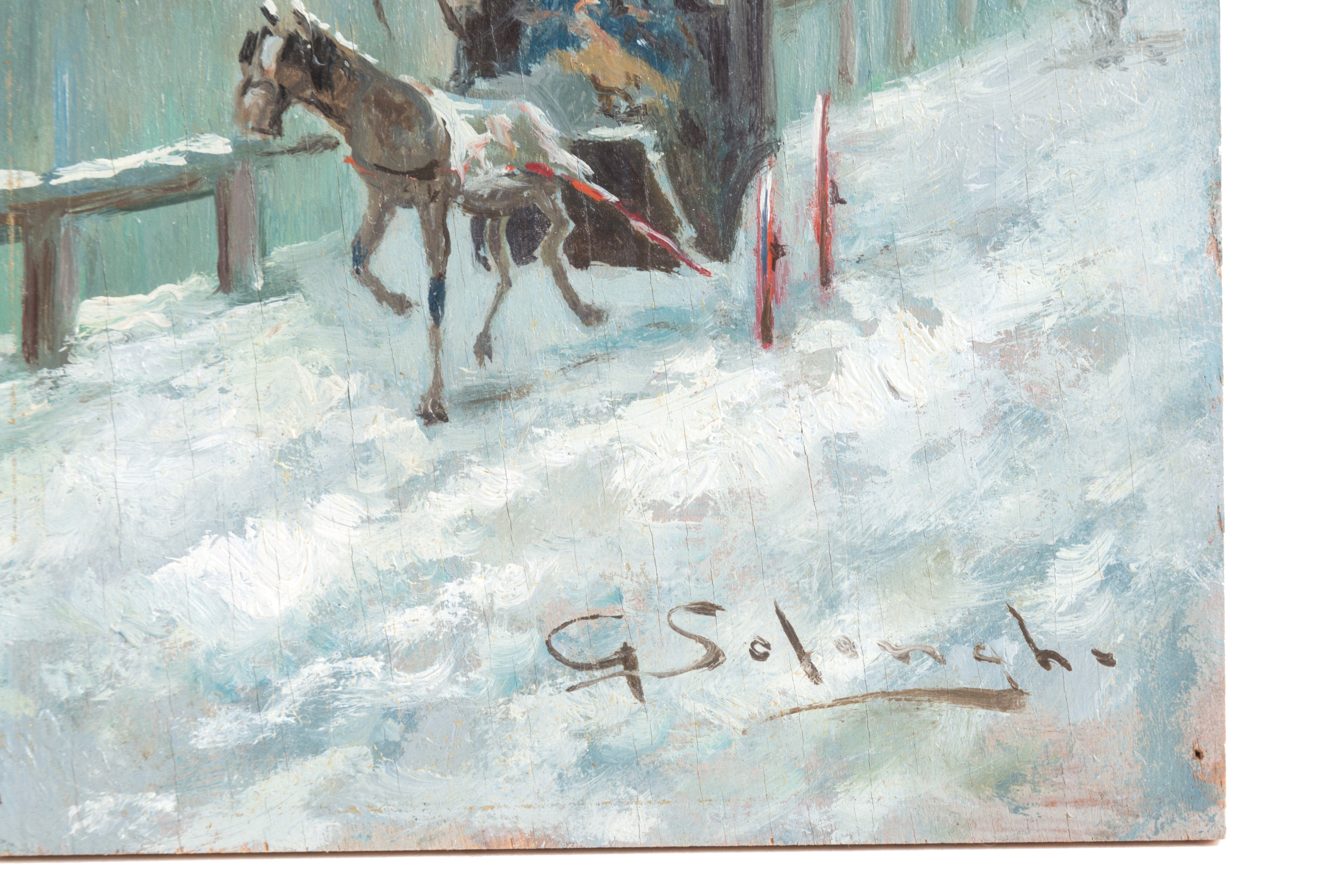 Giuseppe Solenghi - Dipinto "naviglio Innevati con Carrozza"