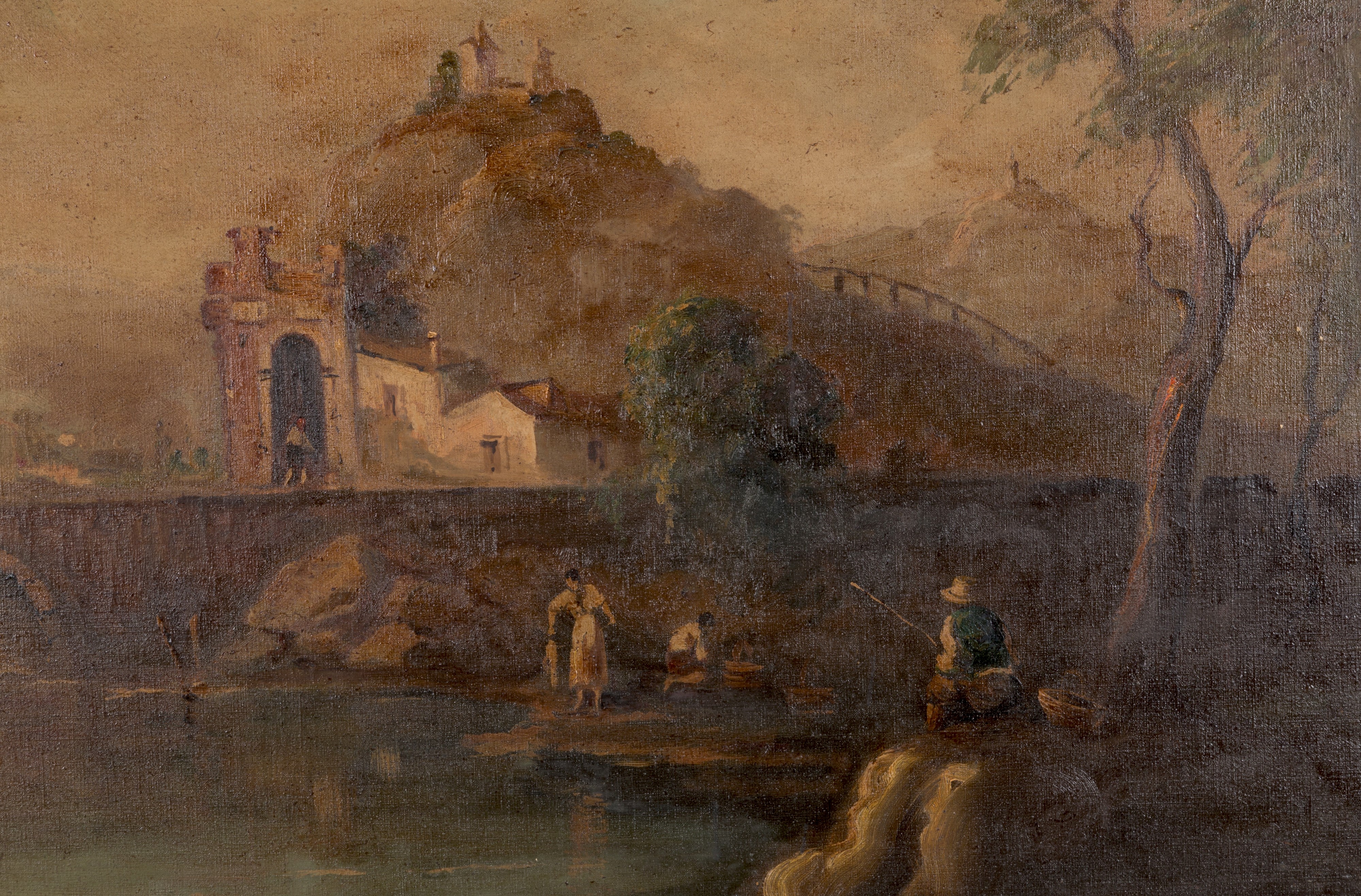 Dipinto "paesaggio con Animali e Figure"