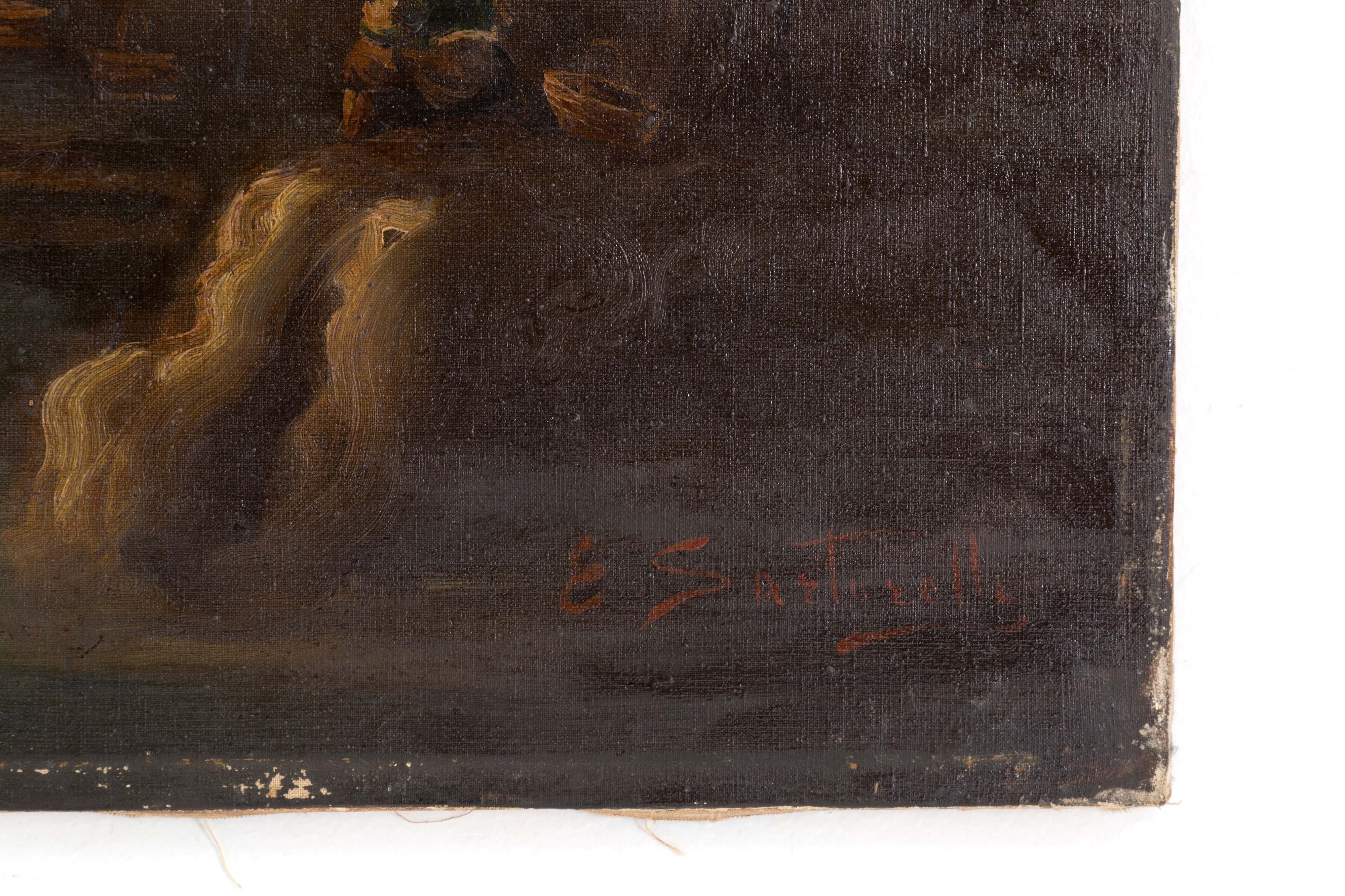 Dipinto "paesaggio con Animali e Figure"