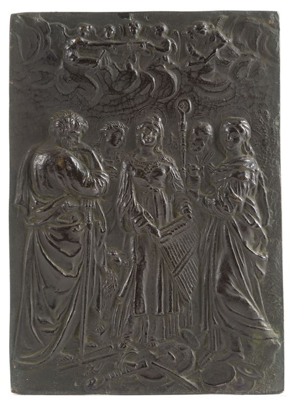 Bronze plaque "SAINT CECILIA AND SAINTS"