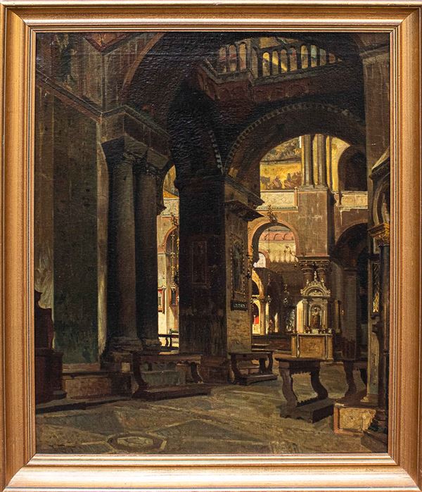 RAMON TUSQUETS Y MAIGNON - Painting "INTERIOR OF THE BASILICA OF SAN MARCO"