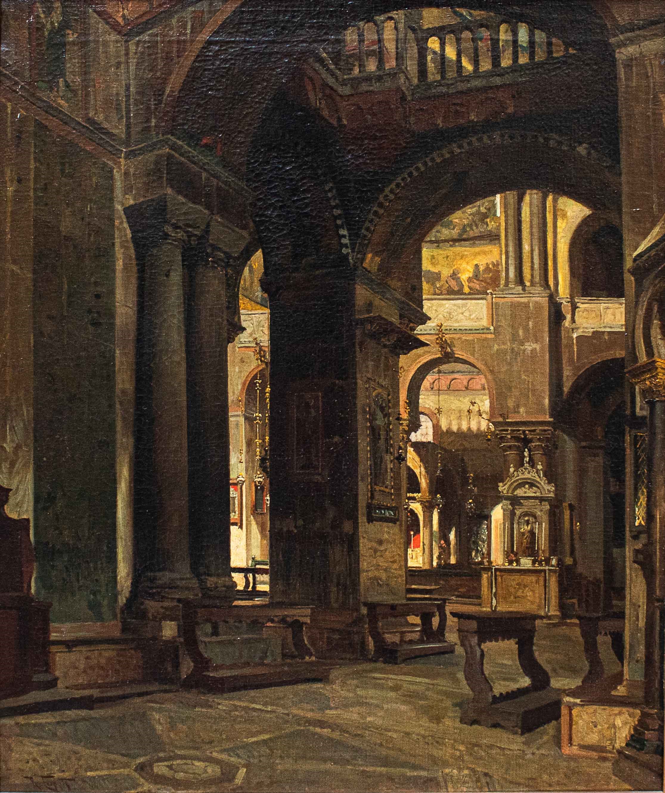 Ramon Tusquets Y Maignon - Dipinto "interno della Basilica di San Marco"