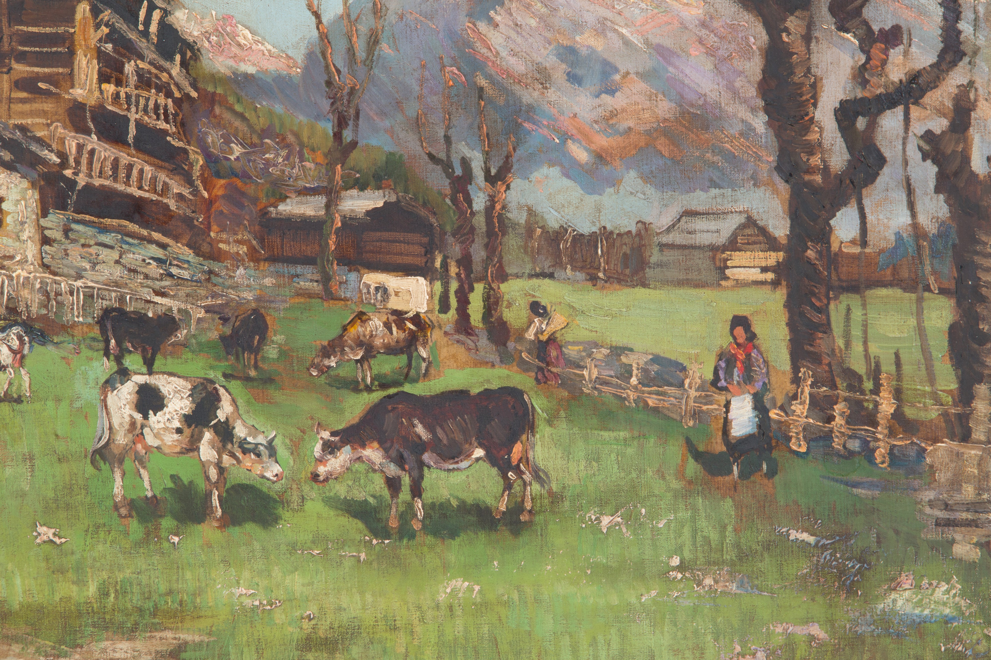 Osvaldo Compagnoni - Dipinto "paesaggio Montano con Mucche"