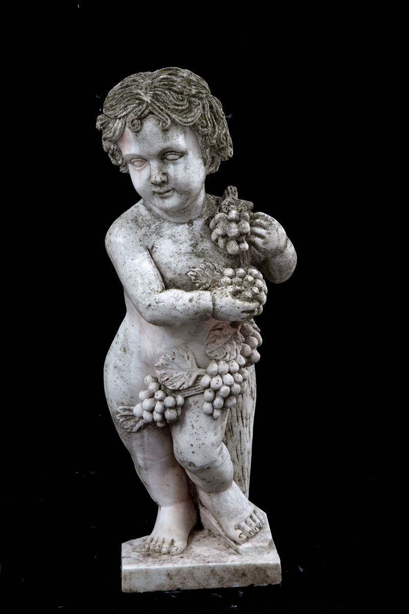 Scultura "putto con Grappoli D'uva"