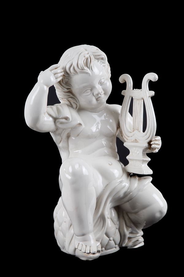 Ceramic sculpture "PUTTO WITH ZITHER"