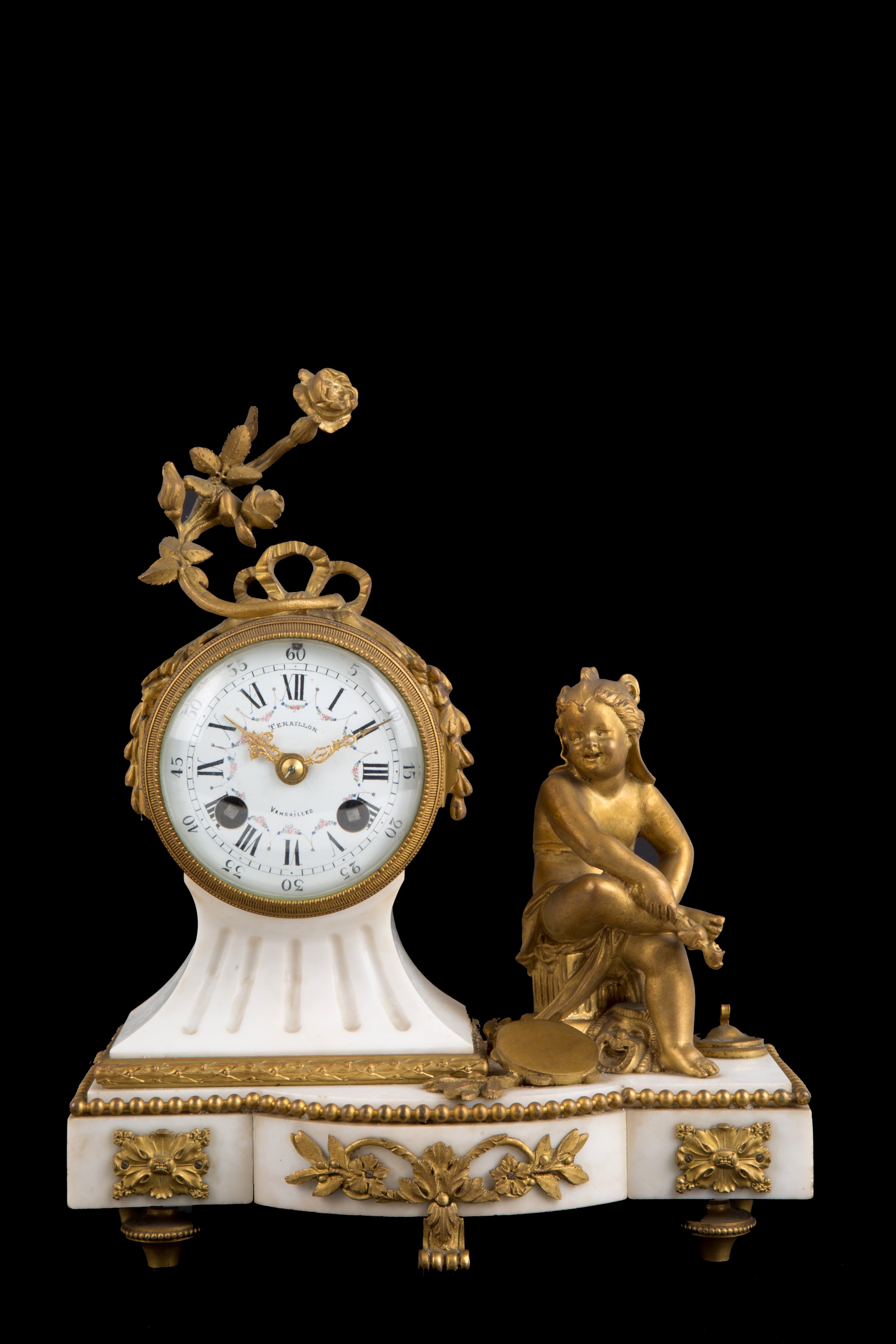 Orologio in Marmo Bianco e Bronzo