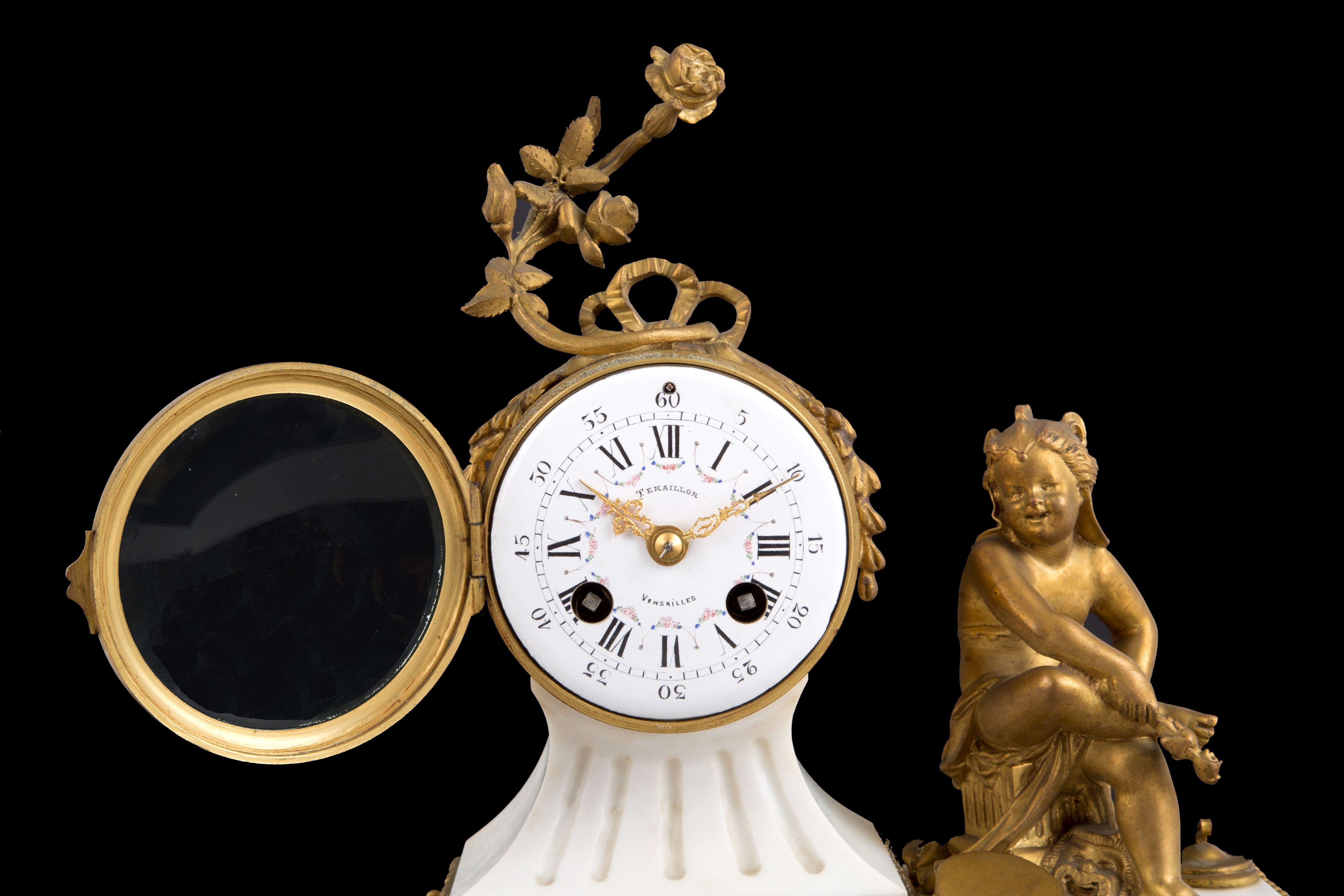 Orologio in Marmo Bianco e Bronzo