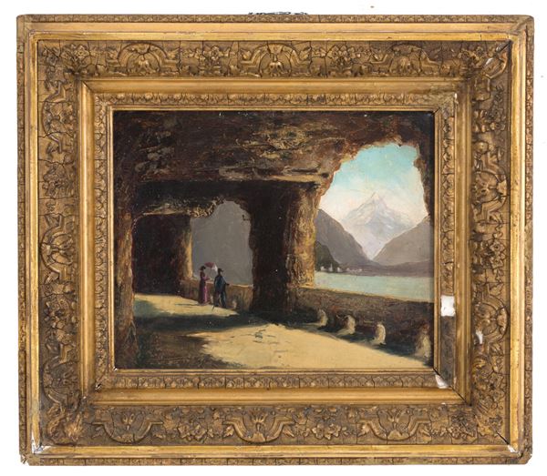 CAMILLO BESANA - Painting "GLIMPSE OF A LOMBARD LAKE"