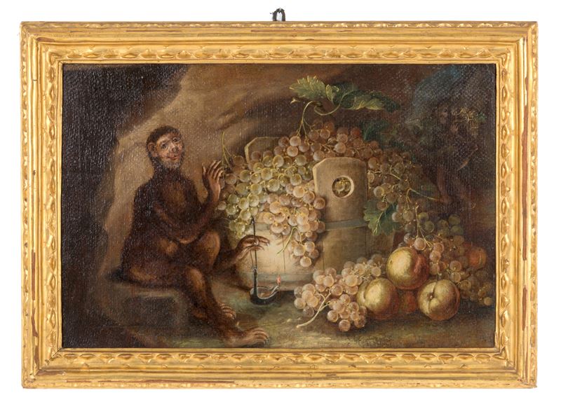 Francesco Malagoli - Dipinto "scimmiette con Frutta"