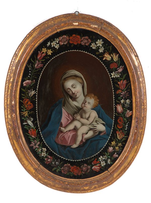 Painting under glass "MADONNA WITH CHILD"