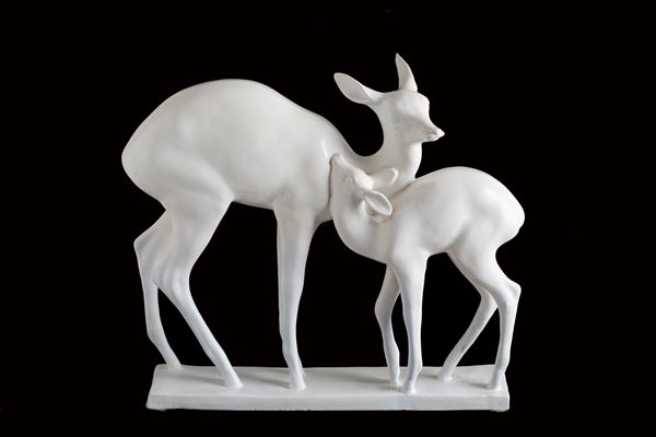 UGO ZACCAGNINI - Gruppo  in ceramica "CERBIATTI"