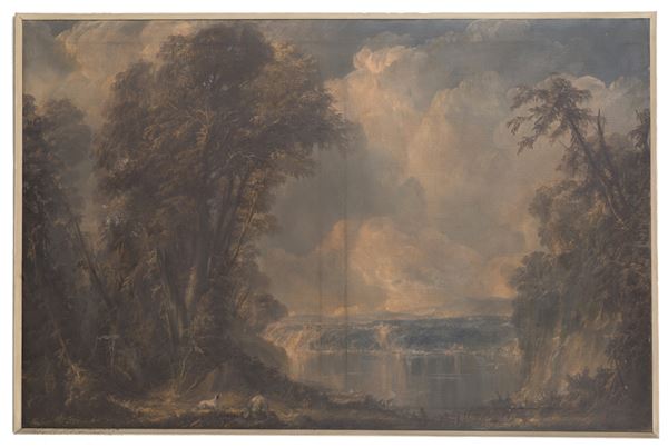 EMILIO ORSENIGO - Painting &quot;LANDSCAPE WITH FIGURES AND ANIMALS&quot;