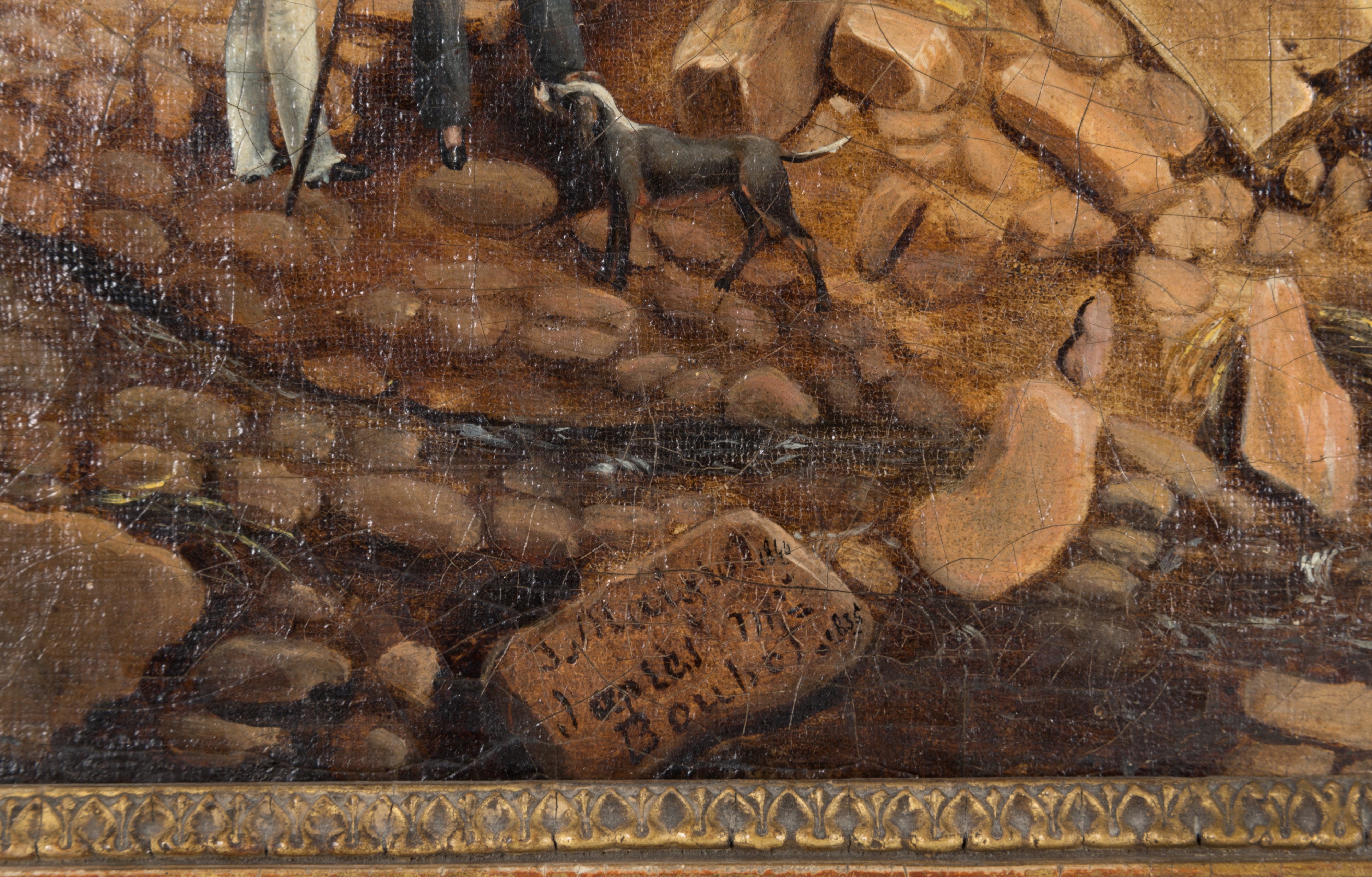 Dipinto "paesaggio Fluviale con Ponte e Personaggi"