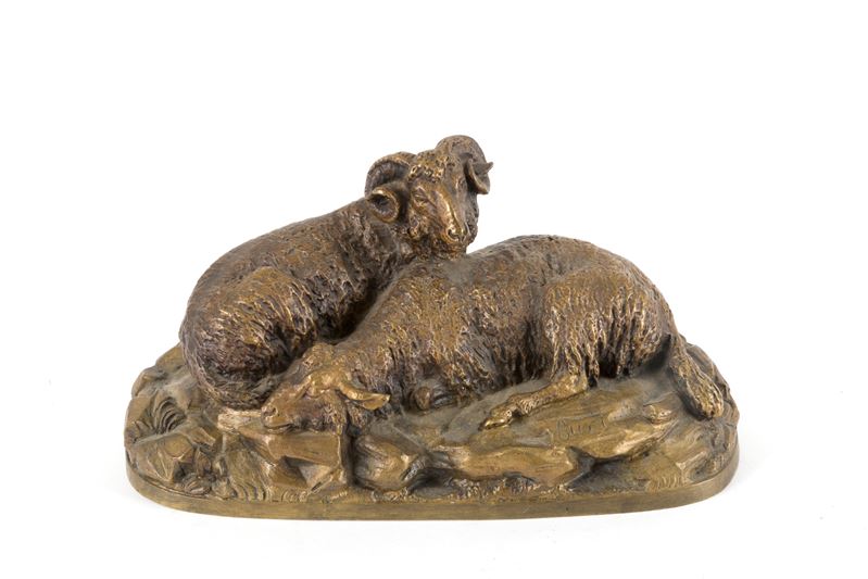 Scultura in Bronzo "ariete e Pecora a Riposo"