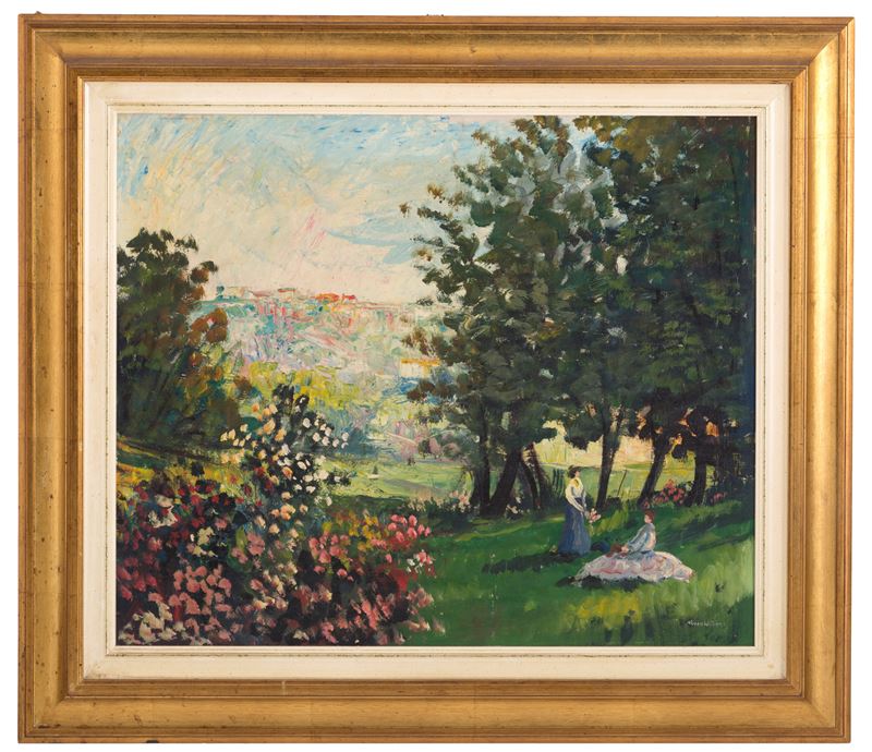 William Nuzzo - Dipinto "paesaggio Campestre con Dame"
