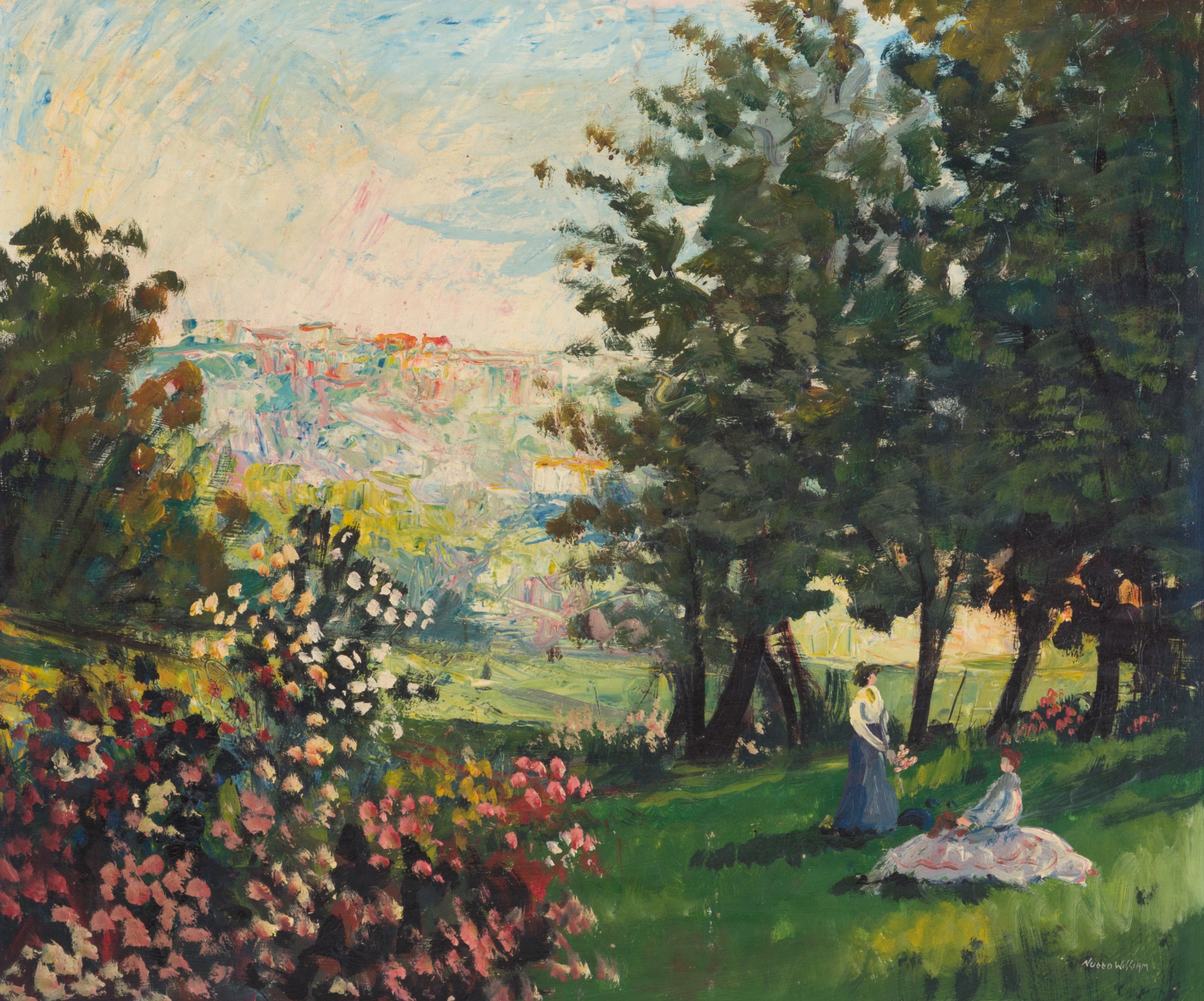 William Nuzzo - Dipinto "paesaggio Campestre con Dame"
