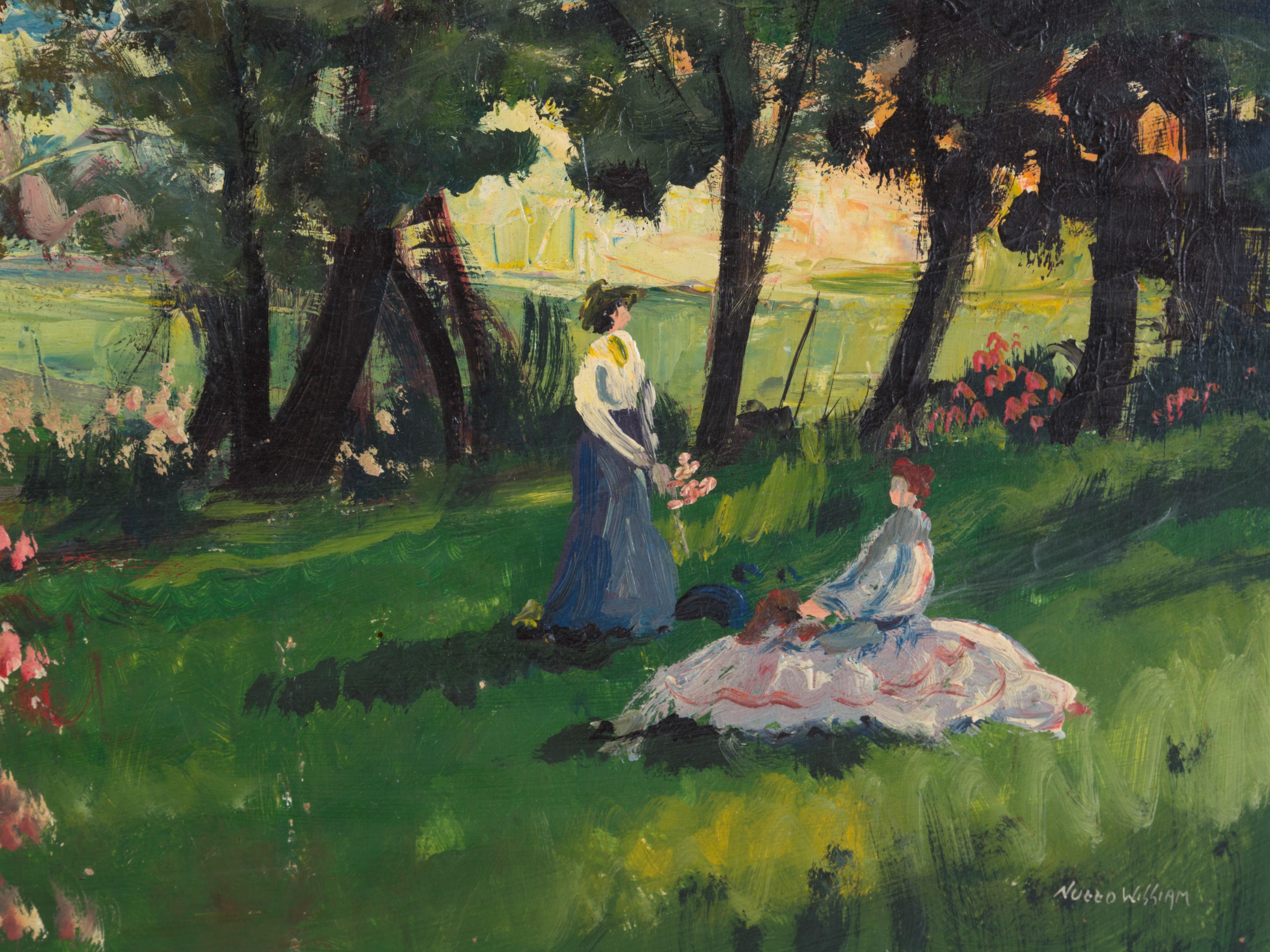 William Nuzzo - Dipinto "paesaggio Campestre con Dame"