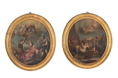 Coppia di Dipinti Ovali "soggetti Religiosi"